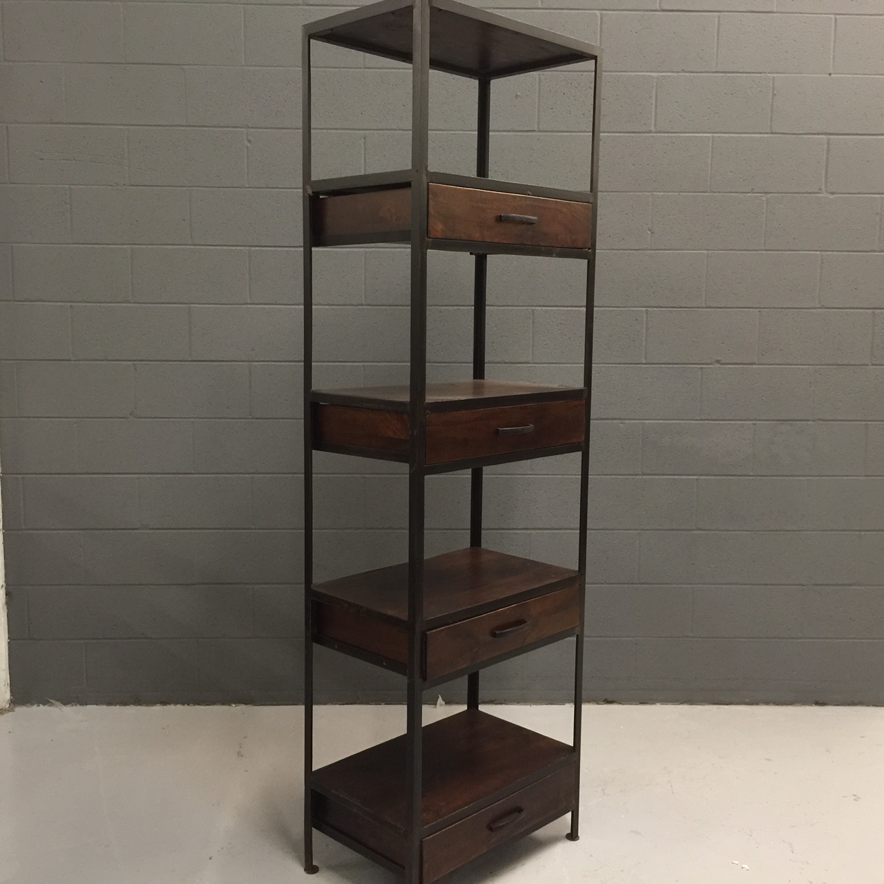 Iron and Wood Bookcase with Four Drawers Nadeau Nashville