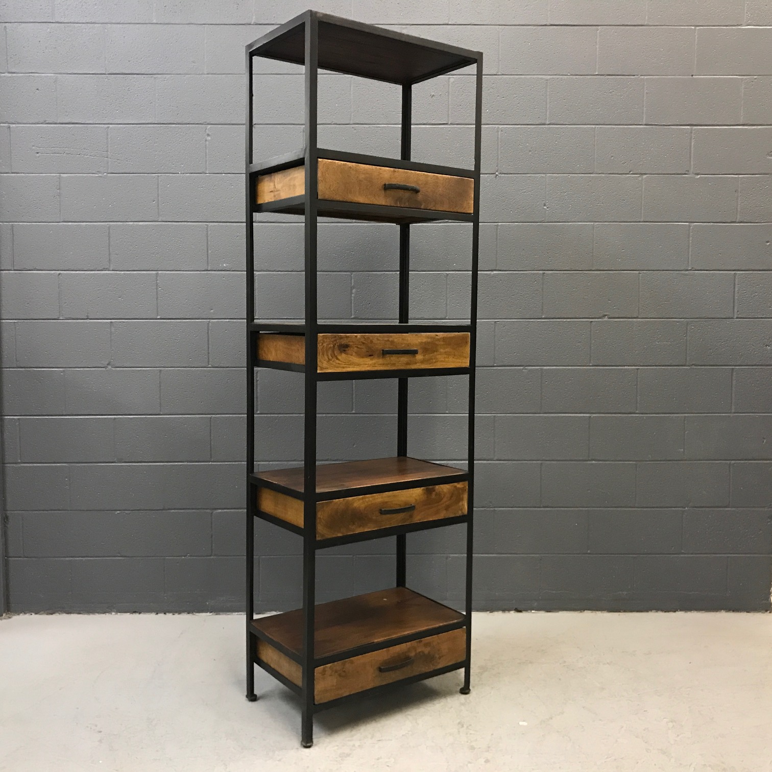 Iron and Wood Bookcase with Four Drawers Nadeau Nashville