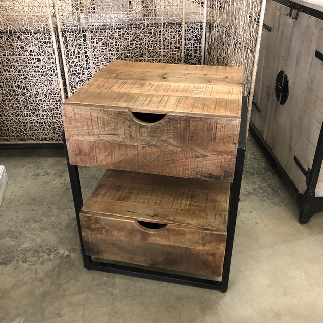 Iron and Wood Bedside Table Nadeau Miami