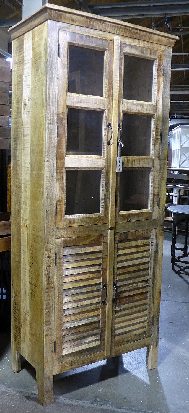 Tall Reclaimed Wood Display with Shutter Doors Nadeau Chicago