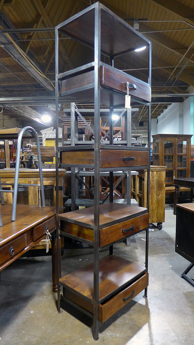 Iron and Wood Bookcase with Four Drawers Nadeau Chicago