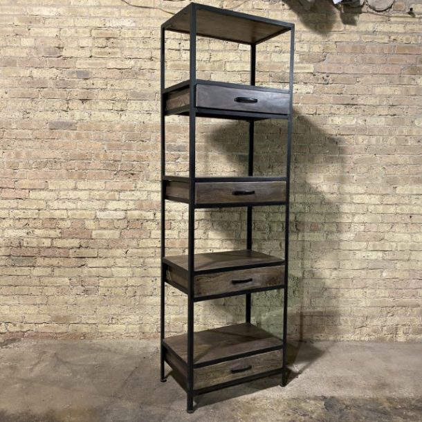 Iron and Wood Bookcase with Four Drawers Nadeau Chicago